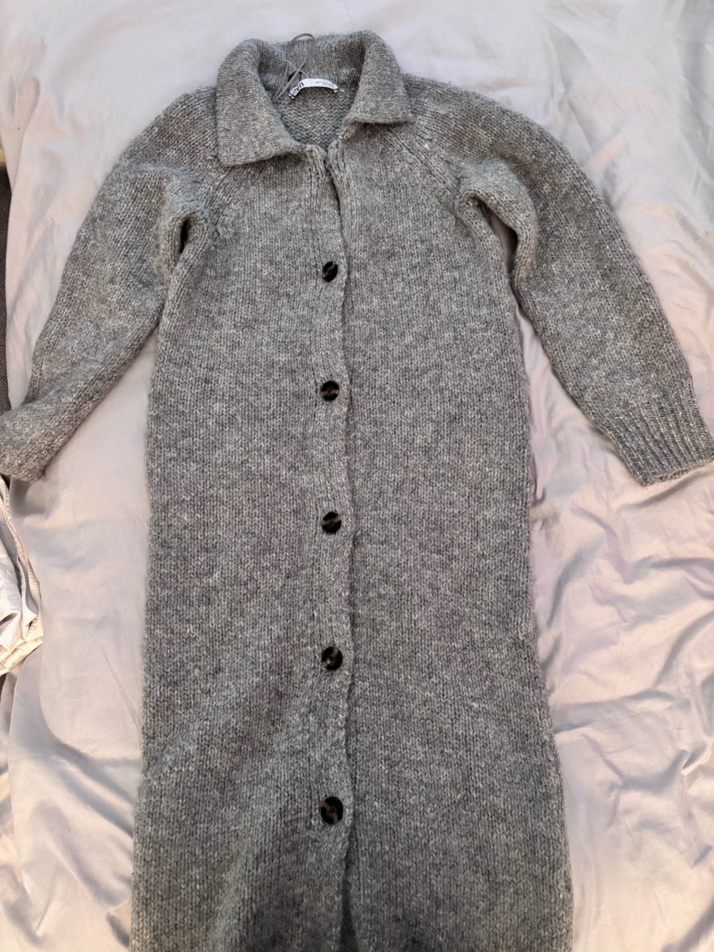 Zara Heather Gray Long Button-Up Knit Cardigan